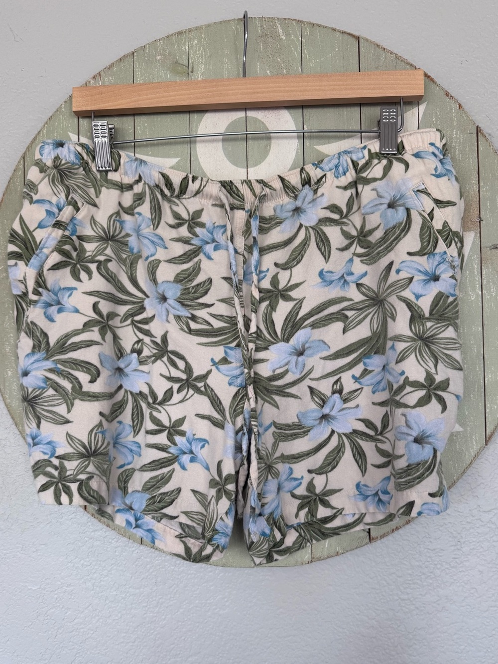 OP SPORTS tropical rayon cotton tie waist shorts